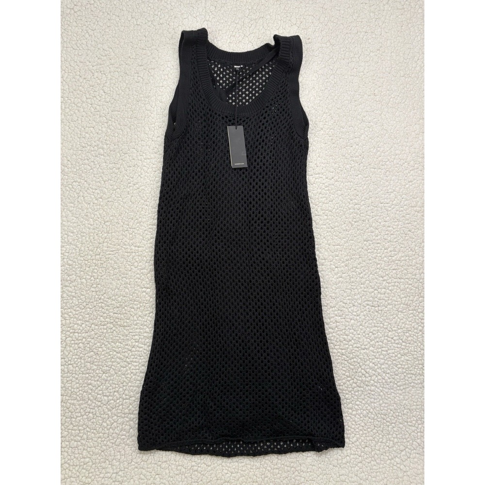 NWT Monrow Open Knit Crochet Black Dress Lined Tank Sleeveless Cover Up Size S